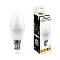 Лампа светодиодная Feron LB-570 Свеча Е14 220В 9Вт 800Лм 2700К 37х100мм картинка 